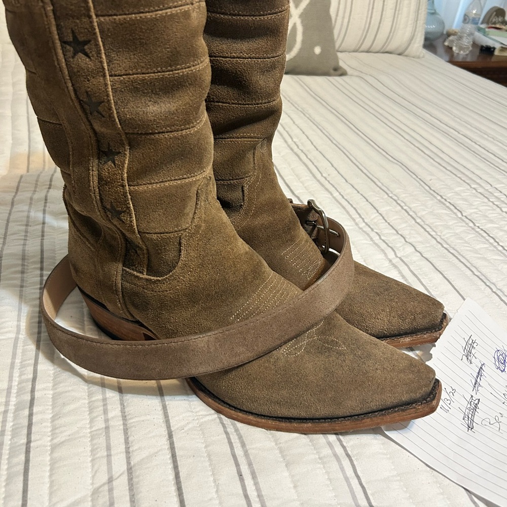 Tecovas Tan Suede Men's Boots- 4th of July - Picture 2 of 5